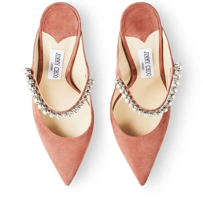 Bing 100 Dark Blush Suede Mules With Crystal And Pearl Strap Dark Blushwhite Women JIMMY CHOO Mules