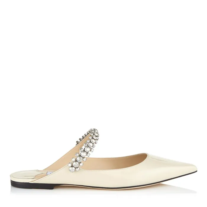 Bing Flat Linen Patent Leather Mules With Crystal Strap Linen Women JIMMY CHOO Bridal Shoes Bing Flat Linen Patent Leather Mules With Crystal Strap Linen Women JIMMY CHOO Bridal Shoes