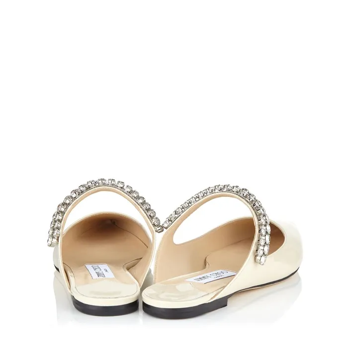 Bing Flat Linen Patent Leather Mules With Crystal Strap Linen Women JIMMY CHOO Bridal Shoes