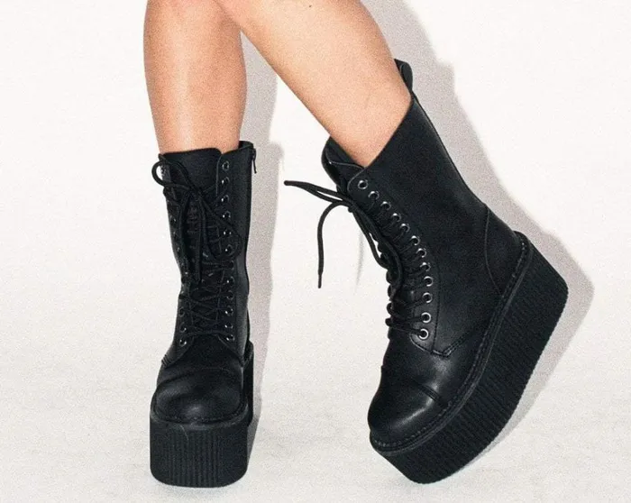 Black 12Eye Casbah Stratocreeper Boot Women TUK Shoes Platforms Black 12Eye Casbah Stratocreeper Boot Women TUK Shoes Platforms
