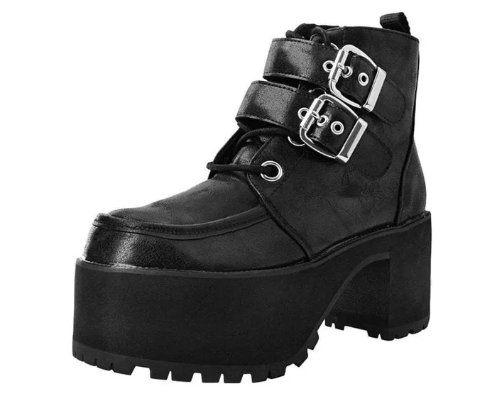 Black 2Buckle Distressed Faux Leather Vegan Nosebleed Boots Women TUK Shoes Boots Black 2Buckle Distressed Faux Leather Vegan Nosebleed Boots Women TUK Shoes Boots