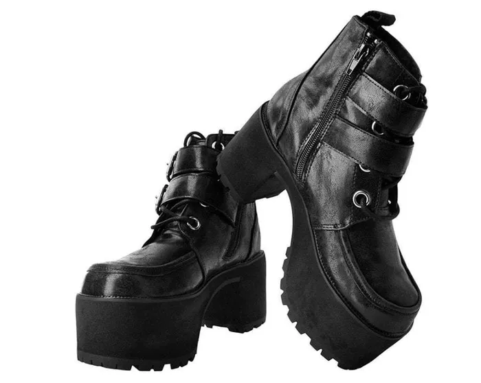 Black 2Buckle Distressed Faux Leather Vegan Nosebleed Boots Women TUK Shoes Boots Black 2Buckle Distressed Faux Leather Vegan Nosebleed Boots Women TUK Shoes Boots
