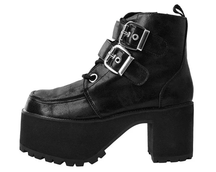Black 2Buckle Distressed Faux Leather Vegan Nosebleed Boots Women TUK Shoes Boots Black 2Buckle Distressed Faux Leather Vegan Nosebleed Boots Women TUK Shoes Boots