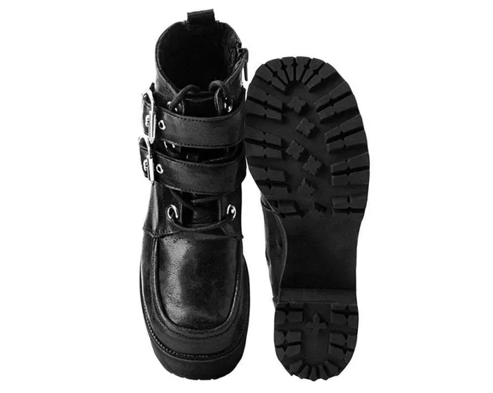Black 2Buckle Distressed Faux Leather Vegan Nosebleed Boots Women TUK Shoes Boots Black 2Buckle Distressed Faux Leather Vegan Nosebleed Boots Women TUK Shoes Boots