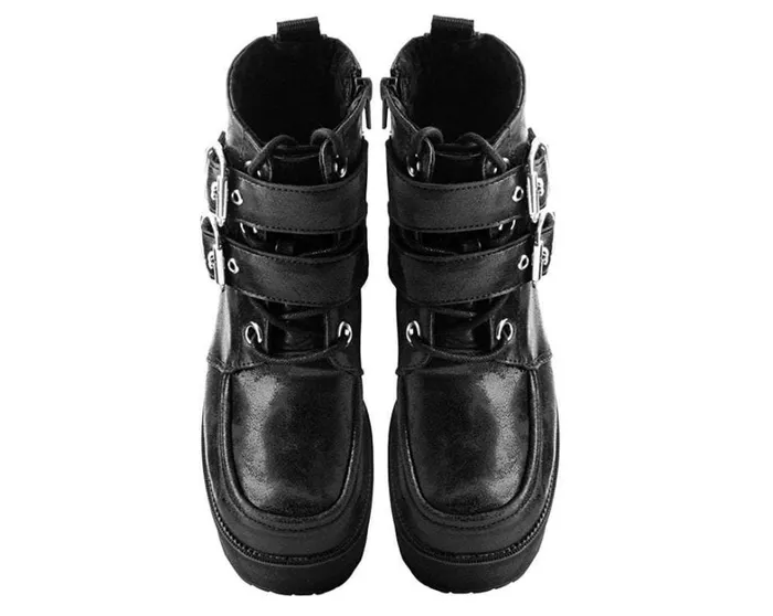 Black 2Buckle Distressed Faux Leather Vegan Nosebleed Boots Women TUK Shoes Boots Black 2Buckle Distressed Faux Leather Vegan Nosebleed Boots Women TUK Shoes Boots