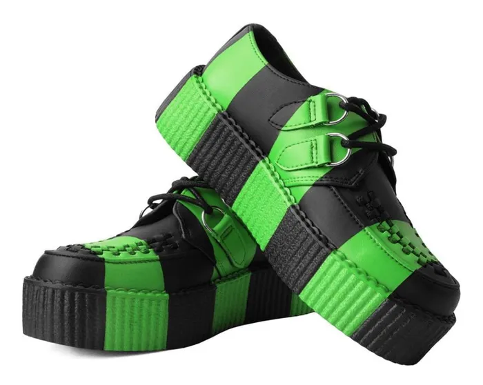 Black and Green Striped Viva Mondo Creeper Women TUK Shoes Vegan Black and Green Striped Viva Mondo Creeper Women TUK Shoes Vegan