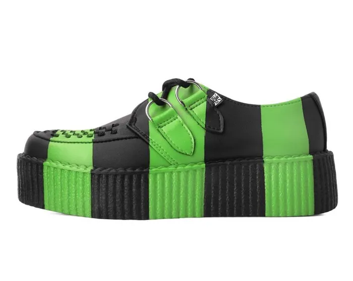 Black and Green Striped Viva Mondo Creeper Women TUK Shoes Vegan Black and Green Striped Viva Mondo Creeper Women TUK Shoes Vegan