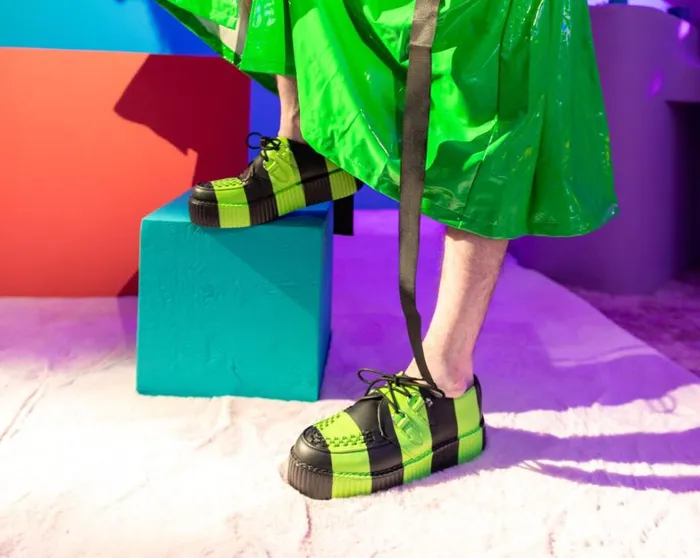 Black and Green Striped Viva Mondo Creeper Women TUK Shoes Vegan Black and Green Striped Viva Mondo Creeper Women TUK Shoes Vegan