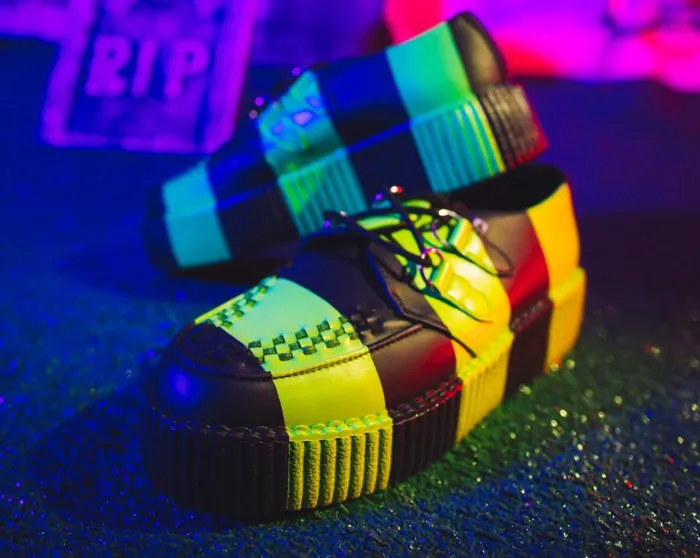 Black and Green Striped Viva Mondo Creeper Women TUK Shoes Vegan Black and Green Striped Viva Mondo Creeper Women TUK Shoes Vegan