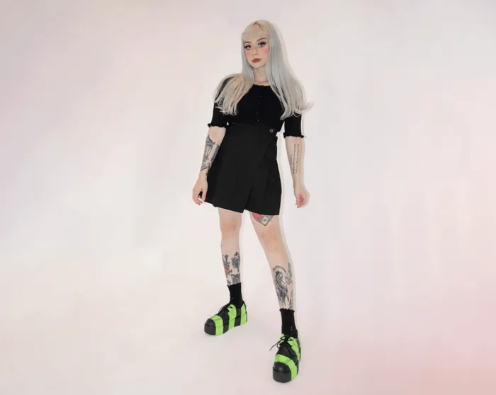 Black and Green Striped Viva Mondo Creeper Women TUK Shoes Vegan Black and Green Striped Viva Mondo Creeper Women TUK Shoes Vegan