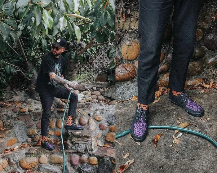 Black and Purple Leopard DRing Sneaker Men TUK Shoes Vegan Black and Purple Leopard DRing Sneaker Men TUK Shoes Vegan