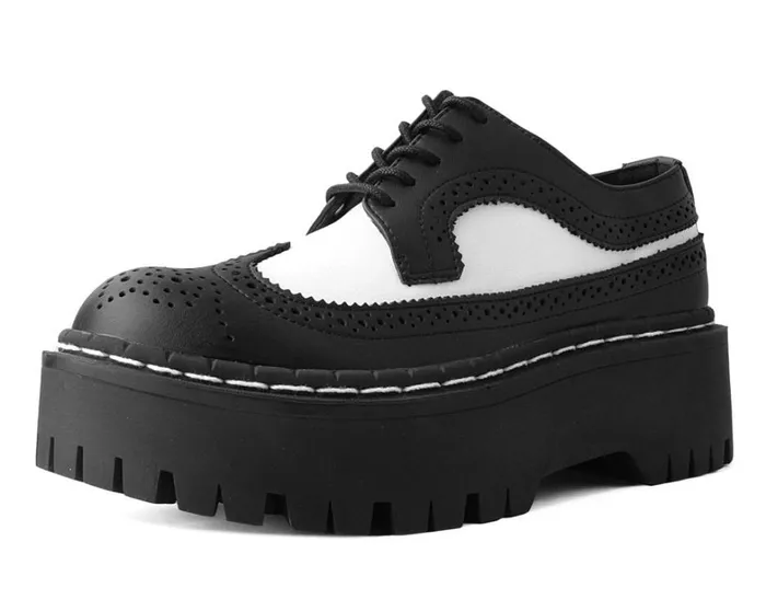 Black and White Double Decker Brogue Men TUK Shoes Vegan
