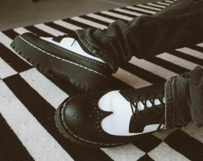 Black and White Double Decker Brogue Men TUK Shoes Vegan Black and White Double Decker Brogue Men TUK Shoes Vegan