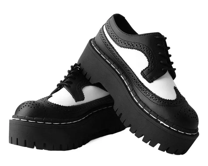 Black and White Double Decker Brogue Men TUK Shoes Vegan Black and White Double Decker Brogue Men TUK Shoes Vegan