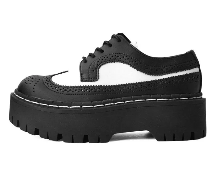 Black and White Double Decker Brogue Men TUK Shoes Vegan Black and White Double Decker Brogue Men TUK Shoes Vegan