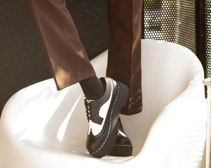 Black and White Double Decker Brogue Men TUK Shoes Vegan Black and White Double Decker Brogue Men TUK Shoes Vegan