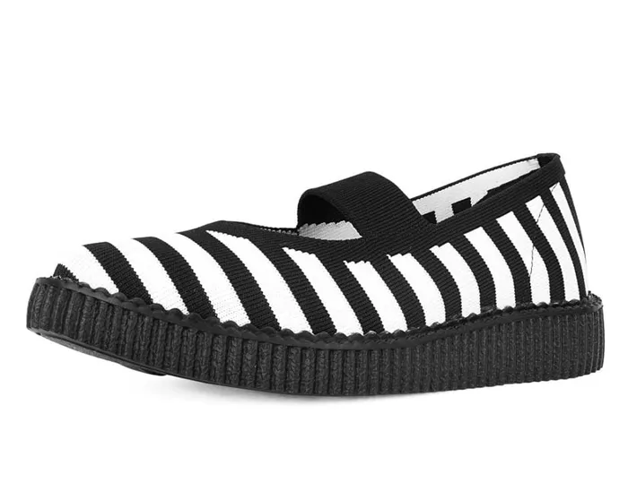 Black and White Striped Flyknit Pointed Mary Jane Women TUK Shoes Mary Janes