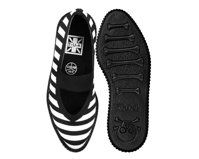 Black and White Striped Flyknit Pointed Mary Jane Women TUK Shoes Mary Janes