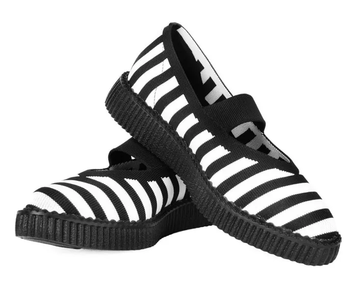 Black and White Striped Flyknit Pointed Mary Jane Women TUK Shoes Mary Janes