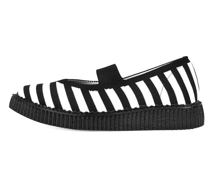Black and White Striped Flyknit Pointed Mary Jane Women TUK Shoes Mary Janes