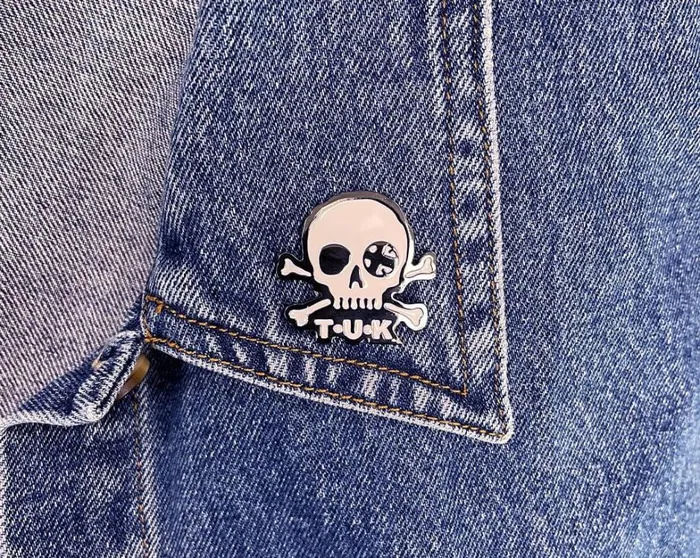 Black and White TUK The World Creeper Enamel Pin Adult TUK Shoes Stickers Pins Patches Totes
