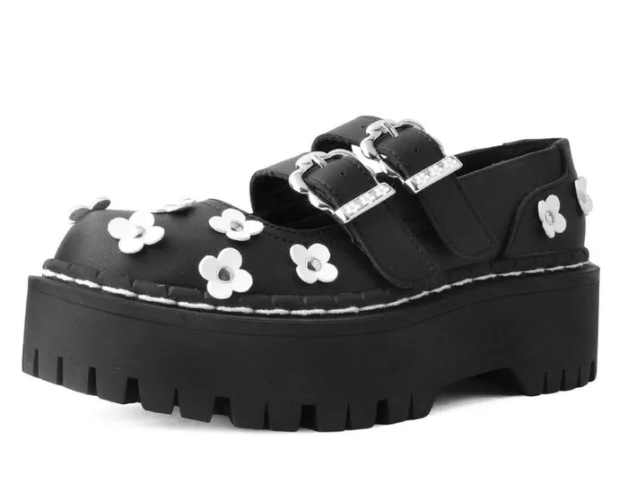 Black and White TUKskin Flower Double Decker Mary Jane Women TUK Shoes Mary Janes Black and White TUKskin Flower Double Decker Mary Jane Women TUK Shoes Mary Janes