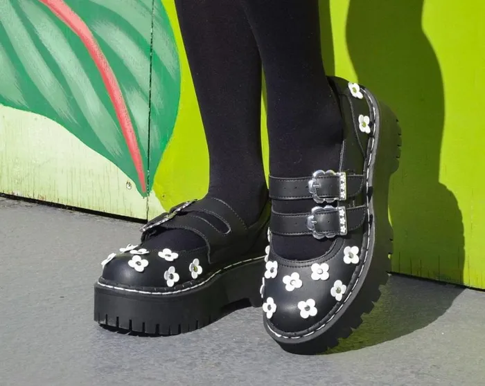 Black and White TUKskin Flower Double Decker Mary Jane Women TUK Shoes Mary Janes Black and White TUKskin Flower Double Decker Mary Jane Women TUK Shoes Mary Janes