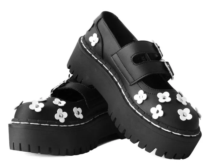 Black and White TUKskin Flower Double Decker Mary Jane Women TUK Shoes Mary Janes Black and White TUKskin Flower Double Decker Mary Jane Women TUK Shoes Mary Janes