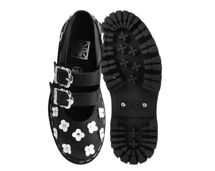 Black and White TUKskin Flower Double Decker Mary Jane Women TUK Shoes Mary Janes Black and White TUKskin Flower Double Decker Mary Jane Women TUK Shoes Mary Janes