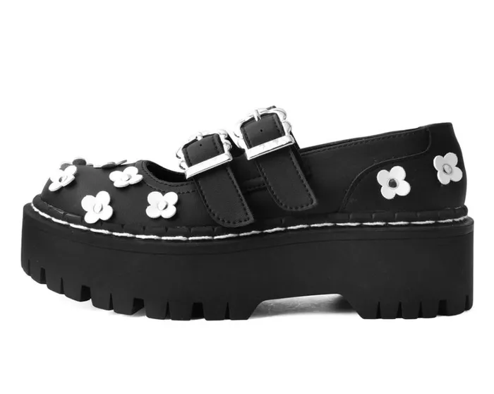 Black and White TUKskin Flower Double Decker Mary Jane Women TUK Shoes Mary Janes Black and White TUKskin Flower Double Decker Mary Jane Women TUK Shoes Mary Janes