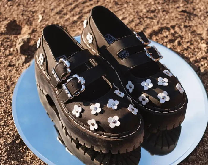 Black and White TUKskin Flower Double Decker Mary Jane Women TUK Shoes Mary Janes Black and White TUKskin Flower Double Decker Mary Jane Women TUK Shoes Mary Janes
