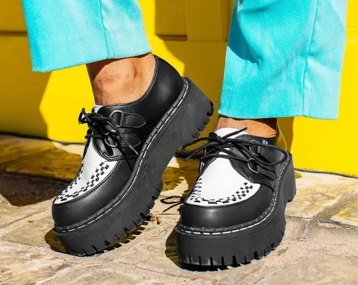 Black and White TUKskin Interlace Double Decker Creeper Men TUK Shoes Vegan Black and White TUKskin Interlace Double Decker Creeper Men TUK Shoes Vegan