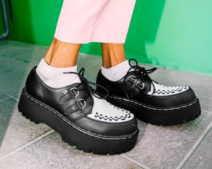 Black and White TUKskin Interlace Double Decker Creeper Men TUK Shoes Vegan Black and White TUKskin Interlace Double Decker Creeper Men TUK Shoes Vegan
