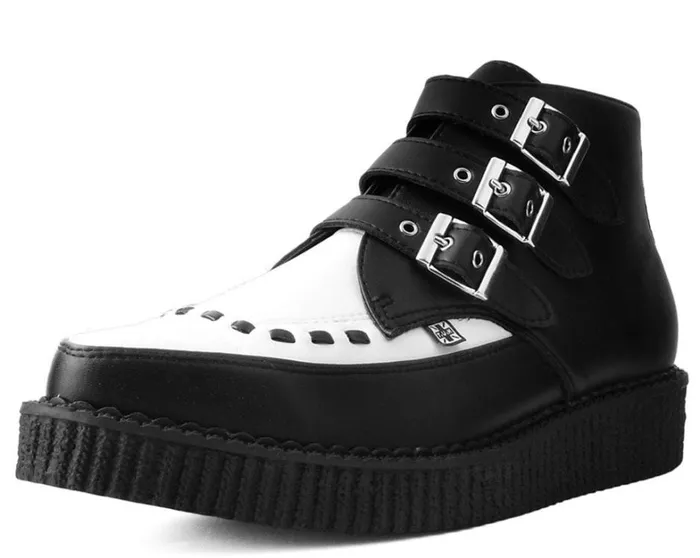 Black and White TUKskin Vegan 3Buckle Pointed Creeper Boot Women TUK Shoes Boots Black and White TUKskin Vegan 3Buckle Pointed Creeper Boot Women TUK Shoes Boots