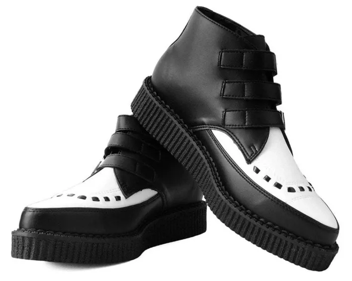 Black and White TUKskin Vegan 3Buckle Pointed Creeper Boot Women TUK Shoes Boots Black and White TUKskin Vegan 3Buckle Pointed Creeper Boot Women TUK Shoes Boots