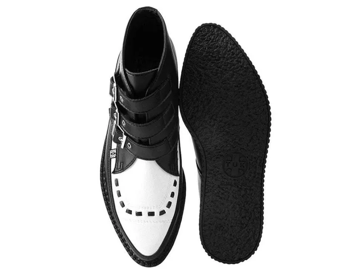 Black and White TUKskin Vegan 3Buckle Pointed Creeper Boot Women TUK Shoes Boots Black and White TUKskin Vegan 3Buckle Pointed Creeper Boot Women TUK Shoes Boots