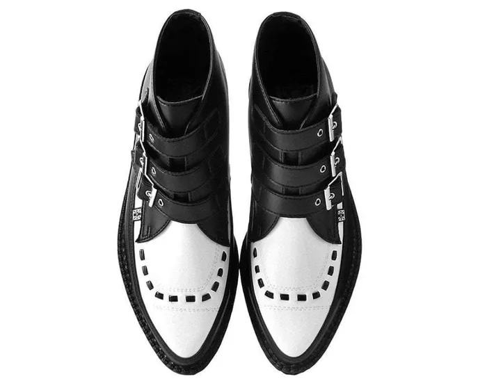 Black and White TUKskin Vegan 3Buckle Pointed Creeper Boot Women TUK Shoes Boots Black and White TUKskin Vegan 3Buckle Pointed Creeper Boot Women TUK Shoes Boots