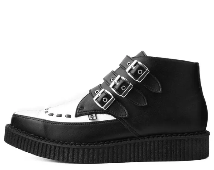 Black and White TUKskin Vegan 3Buckle Pointed Creeper Boot Women TUK Shoes Boots Black and White TUKskin Vegan 3Buckle Pointed Creeper Boot Women TUK Shoes Boots