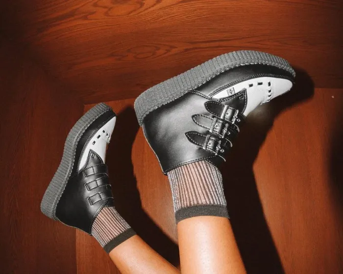 Black and White TUKskin Vegan 3Buckle Pointed Creeper Boot Women TUK Shoes Boots Black and White TUKskin Vegan 3Buckle Pointed Creeper Boot Women TUK Shoes Boots