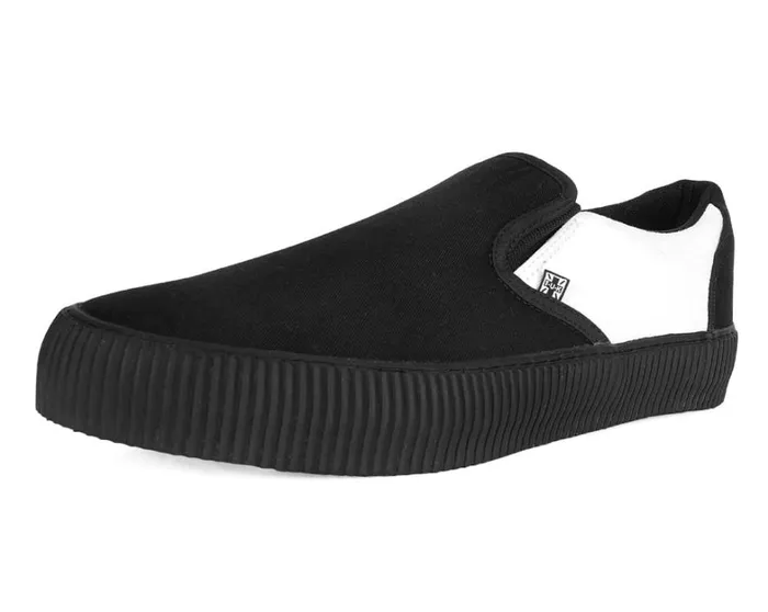 Black and White Twill Skull SlipOn Creeper Sneaker Women TUK Shoes Sneakers