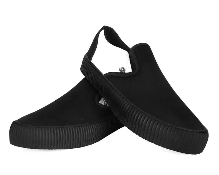 Black and White Twill Skull SlipOn Creeper Sneaker Women TUK Shoes Sneakers Black and White Twill Skull SlipOn Creeper Sneaker Women TUK Shoes Sneakers