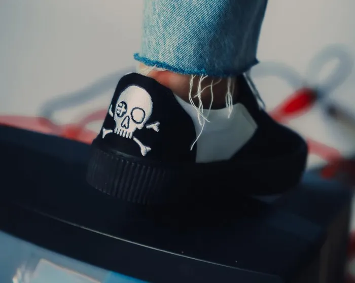 Black and White Twill Skull SlipOn Creeper Sneaker Women TUK Shoes Sneakers Black and White Twill Skull SlipOn Creeper Sneaker Women TUK Shoes Sneakers