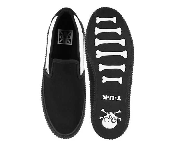 Black and White Twill Skull SlipOn Creeper Sneaker Women TUK Shoes Sneakers Black and White Twill Skull SlipOn Creeper Sneaker Women TUK Shoes Sneakers