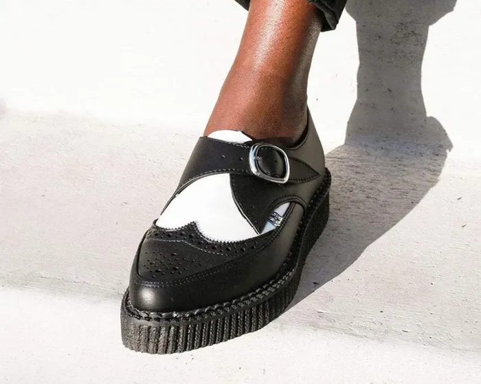 Black and White Vegan TUKskin Wing Buckle Pointed Creeper Women TUK Shoes Vegan Black and White Vegan TUKskin Wing Buckle Pointed Creeper Women TUK Shoes Vegan