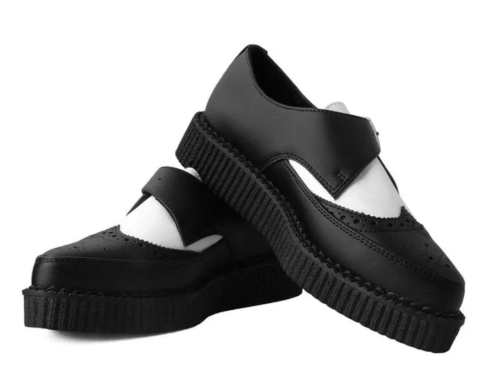 Black and White Vegan TUKskin Wing Buckle Pointed Creeper Women TUK Shoes Vegan Black and White Vegan TUKskin Wing Buckle Pointed Creeper Women TUK Shoes Vegan