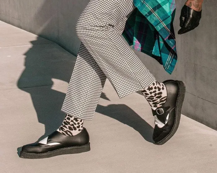 Black and White Vegan TUKskin Wing Buckle Pointed Creeper Women TUK Shoes Vegan Black and White Vegan TUKskin Wing Buckle Pointed Creeper Women TUK Shoes Vegan