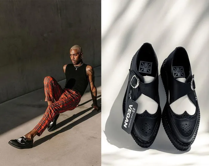 Black and White Vegan TUKskin Wing Buckle Pointed Creeper Women TUK Shoes Vegan Black and White Vegan TUKskin Wing Buckle Pointed Creeper Women TUK Shoes Vegan