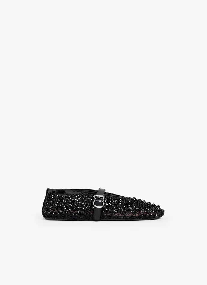 Black BALLET FLATS WITH STUDS ON FISHNET Women Alaa Flat Shoes