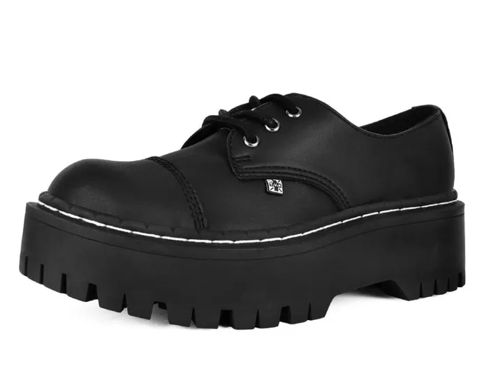 Black Cap Toe Double Decker Brogue Women TUK Shoes Platforms