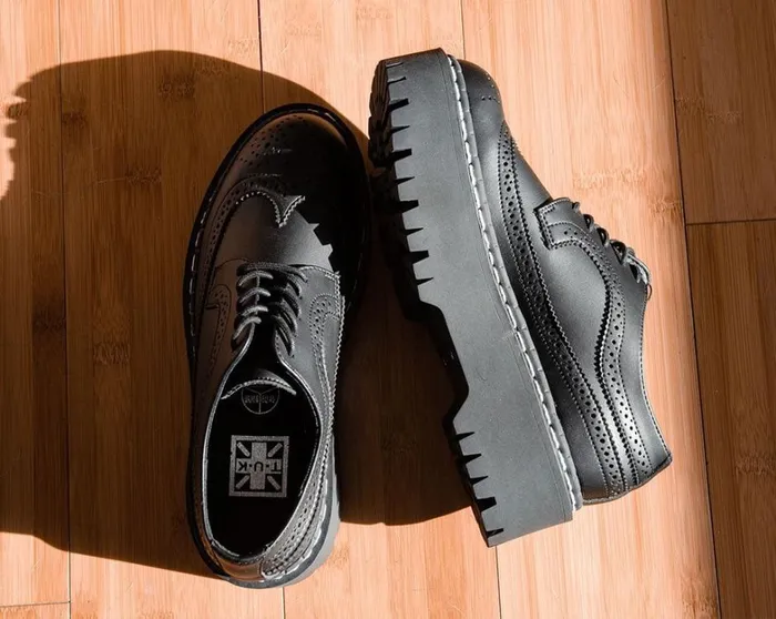 Black Double Decker Brogue Women TUK Shoes Platforms
